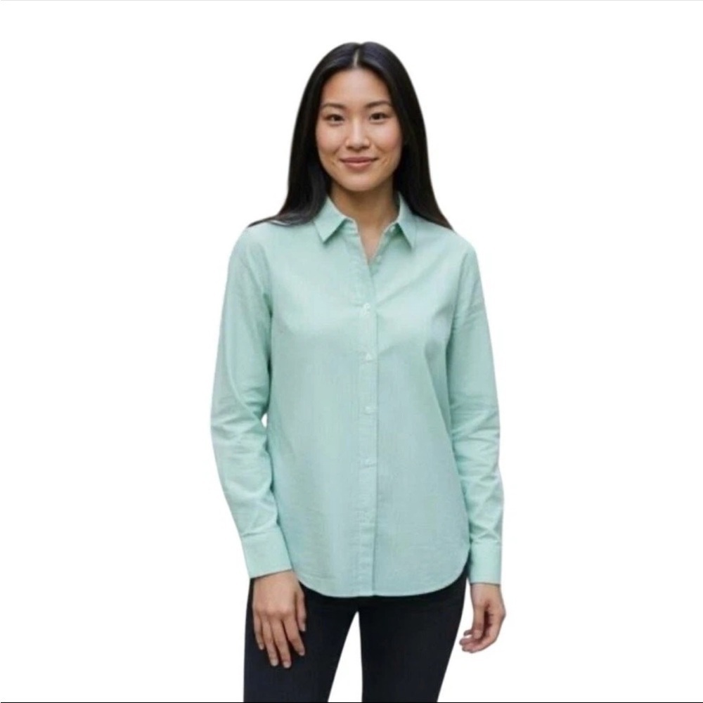 NWT Everlane Green and White Striped Oversized Cotton Button-Up Long Sleeve